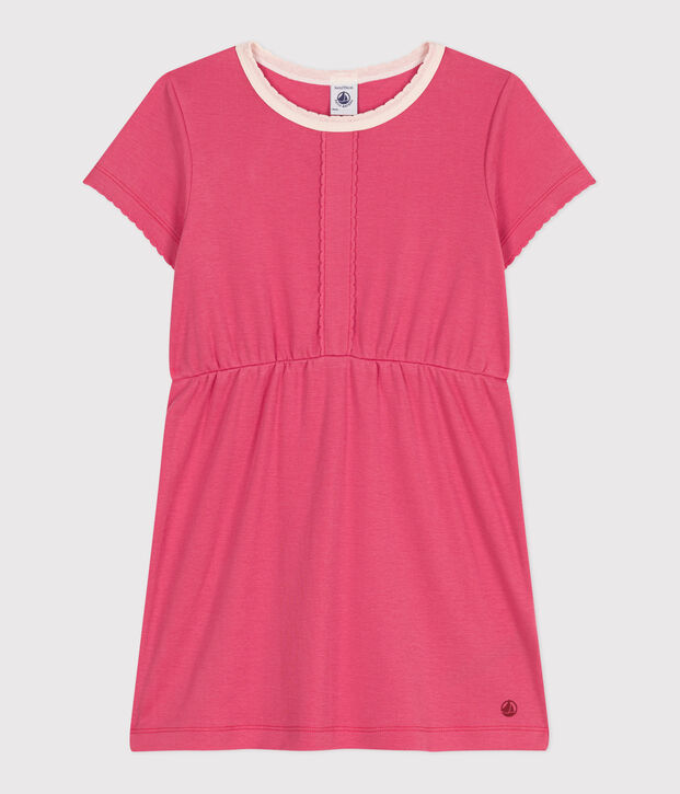 Robe enfant en coton manches courtes uni rose