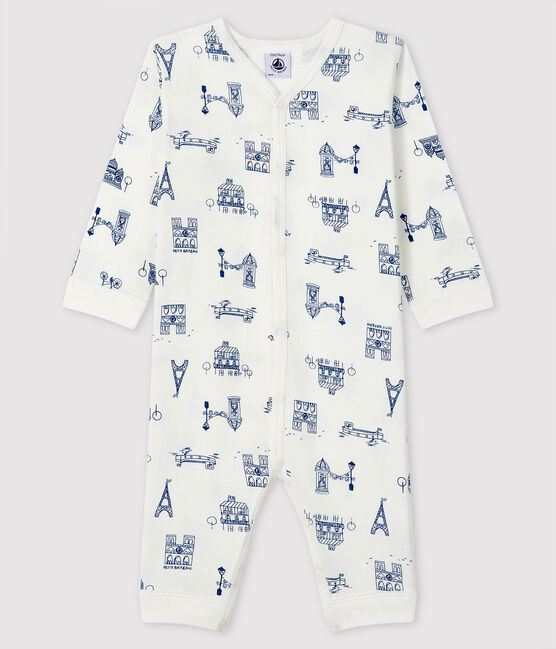 Dors-bien sans pieds Paris bébé en côte blanc MARSHMALLOW/bleu MAJOR