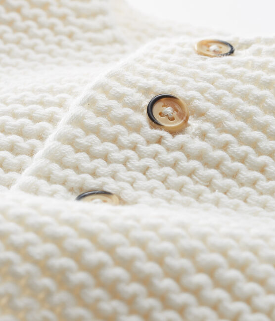 Cardigan laine et coton point mousse bébé fille blanc MARSHMALLOW