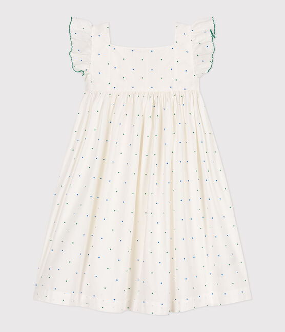 Robe longue sans manche enfant en coton à pois blanc MARSHMALLOW/blanc MULTICO