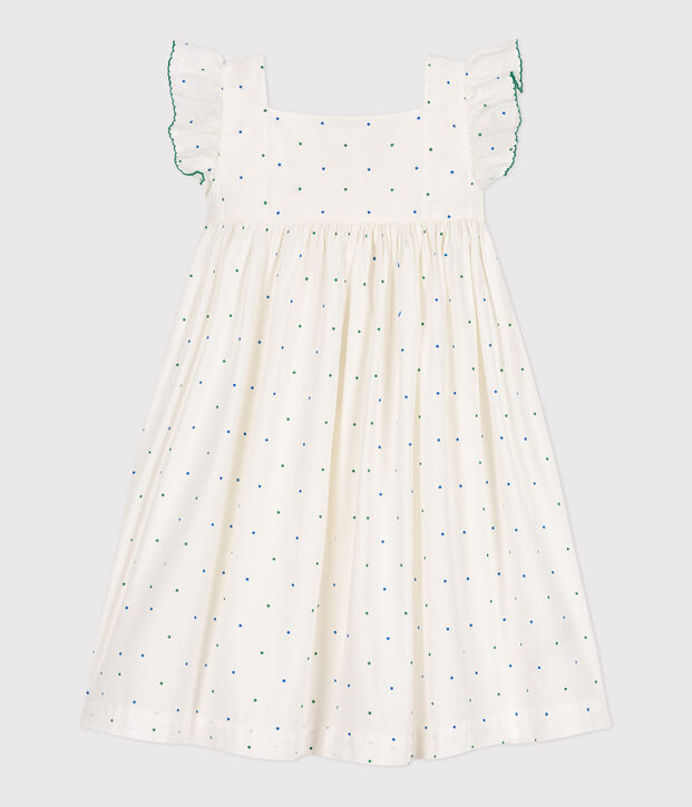 Robe longue sans manche enfant en coton &agrave; pois blanc/multicouleur