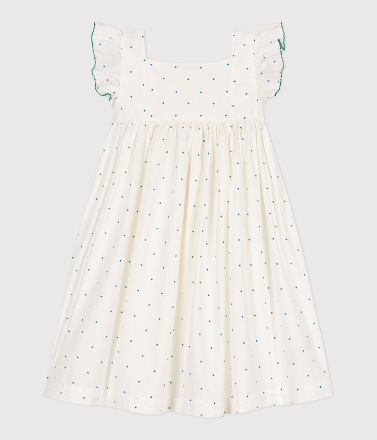 Robe longue sans manche enfant en coton &agrave; pois blanc MARSHMALLOW/blanc MULTICO