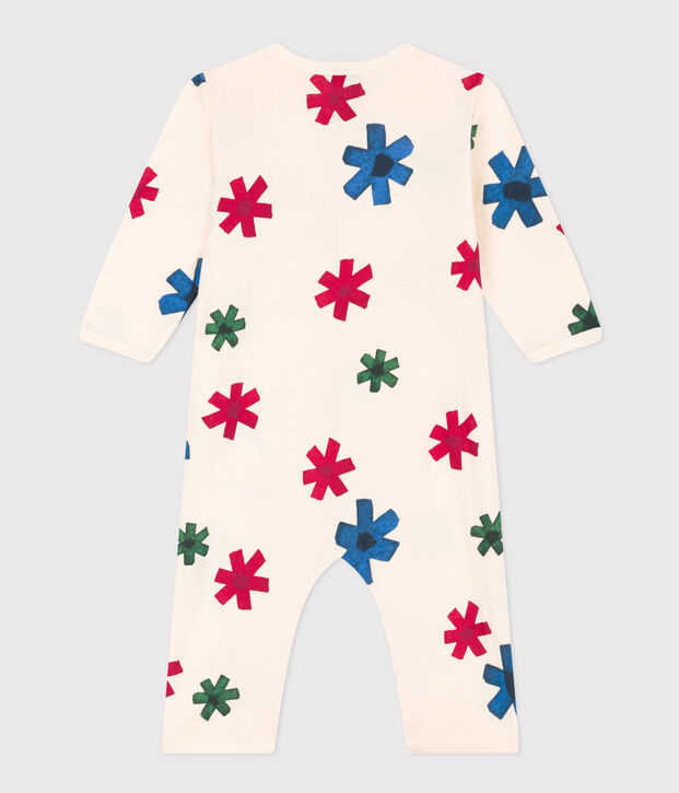 Pyjama b&eacute;b&eacute; sans pieds happy family en coton &eacute;cru/multicouleur