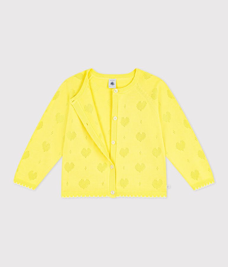 Cardigan enfant en coton uni jaune