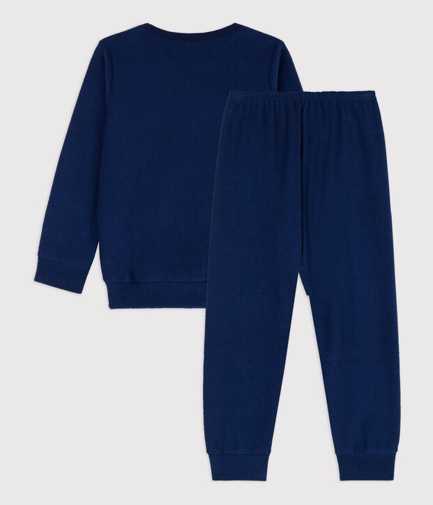 Pyjama en bouclette &eacute;ponge gratt&eacute;e enfant bleu fonc&eacute;