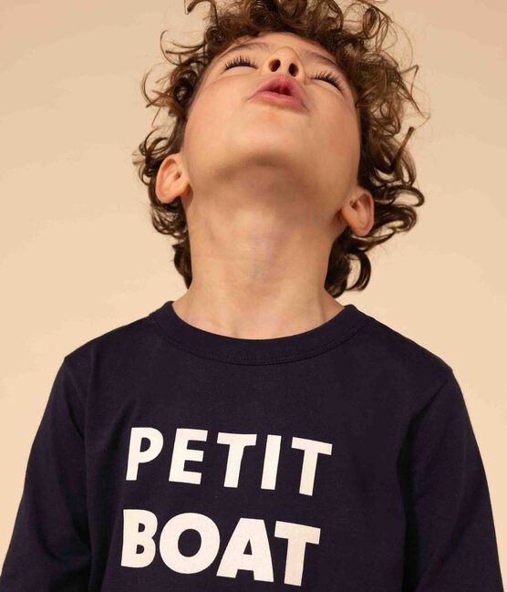 Tee-shirt manches longues en coton enfant fille / garçon bleu SMOKING/blanc MULTICO