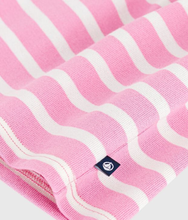 Robe b&eacute;b&eacute; en coton manches longues ray&eacute;e rose/&eacute;cru