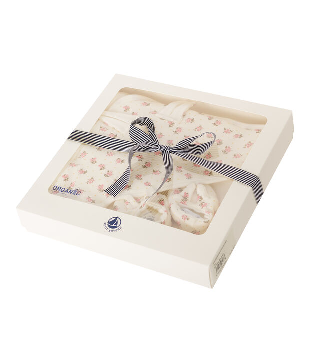 Coffret carr&eacute; de bain et chaussons b&eacute;b&eacute; en BE et c&ocirc;te blanc/rose/multicouleur