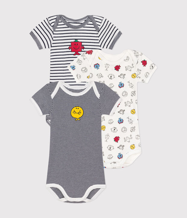 Lot de 3 bodies manches courtes Monsieur Madame en coton b&eacute;b&eacute; multicouleur