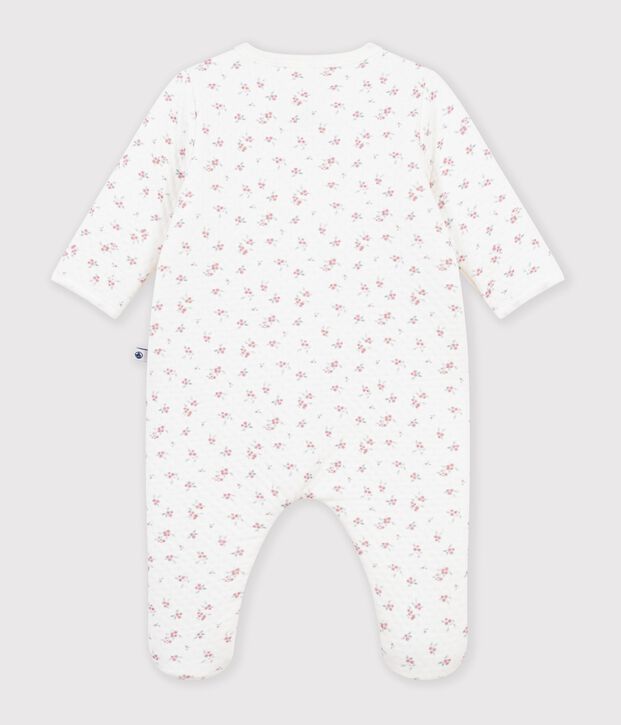 Pyjama b&eacute;b&eacute; en tubique imprim&eacute; &agrave; fleurs blanc/rose