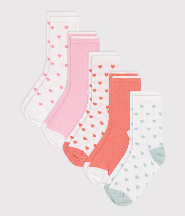 5 paires de chaussettes enfant fille en coton imprim&eacute; &agrave; c&oelig;urs multicouleur