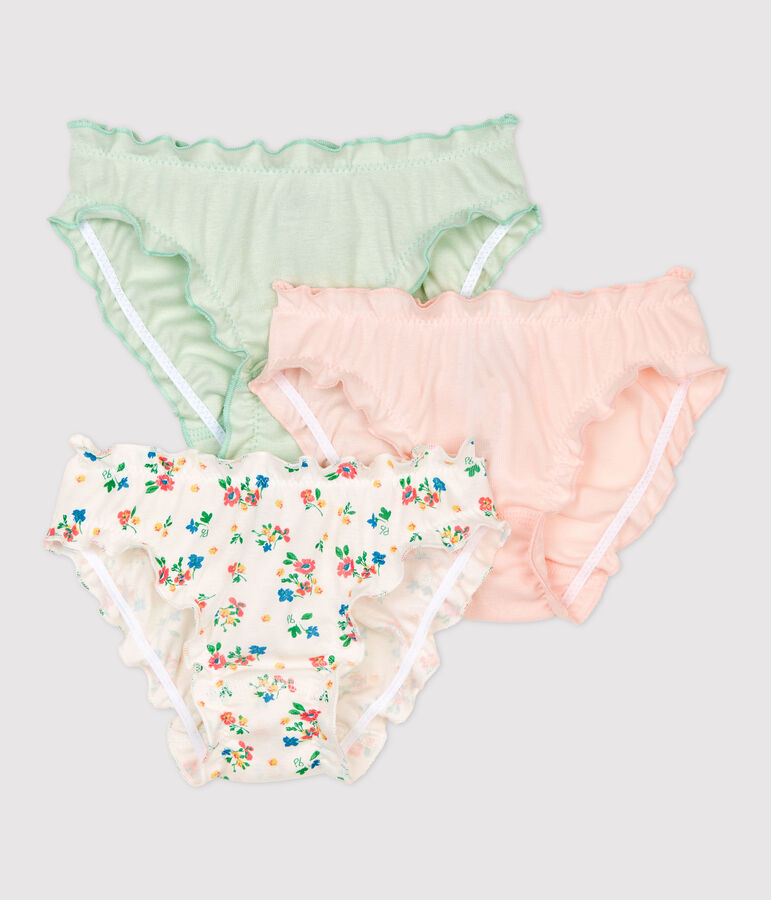 Lot de 3 culottes volant&eacute;es imprim&eacute; fleuri petite fille en coton biologique multicouleur