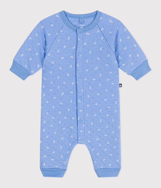 Combinaison bébé en coton, imprimé petites ancres bleu EDNA/blanc MARSHMALLOW