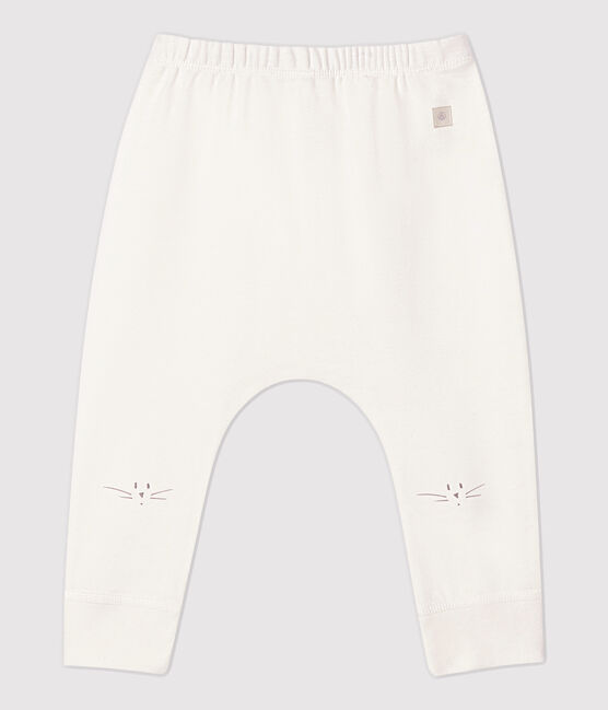 Legging tête de chat bébé en coton biologique blanc MARSHMALLOW