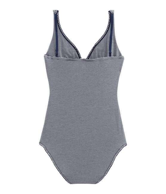 Body sans manche femme en jersey extrafin bleu ABYSSE/blanc LAIT