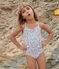 Maillot de bain une pièce enfant fleuri blanc MARSHMALLOW/blanc MULTICO