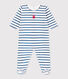 Pyjama bébé en velours ouverture au dos rayé