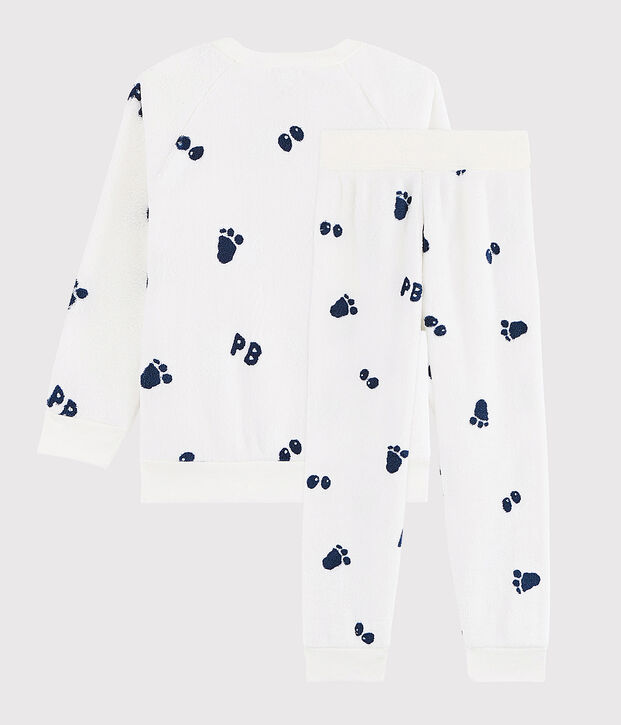 Pyjama petit gar&ccedil;on en polaire blanc/bleu