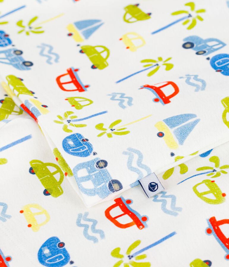 Pyjama short enfant en coton imprim&eacute; voitures blanc MARSHMALLOW/blanc MULTICO