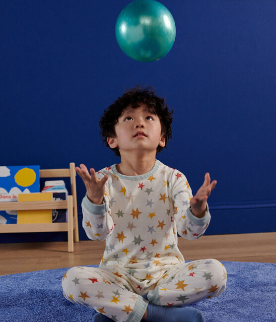 Pyjama en velours imprimé étoiles enfant blanc MARSHMALLOW/blanc MULTICO