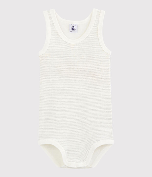 Body sans manches b&eacute;b&eacute; fille-gar&ccedil;on blanc/gris