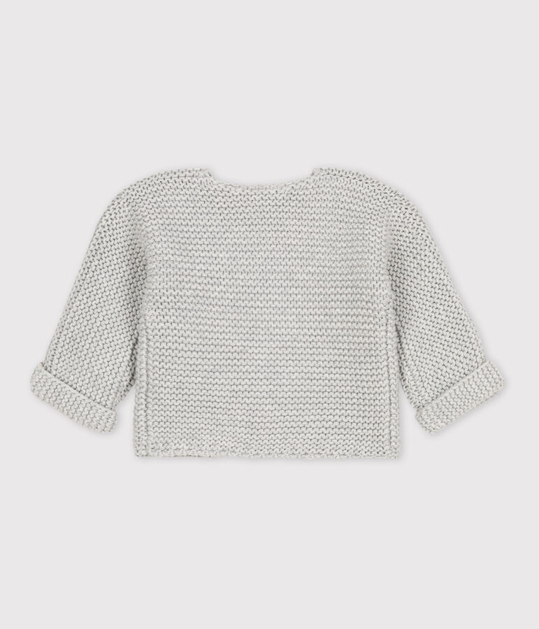 Cardigan b&eacute;b&eacute; tricot point mousse en coton gris BELUGA CHINE
