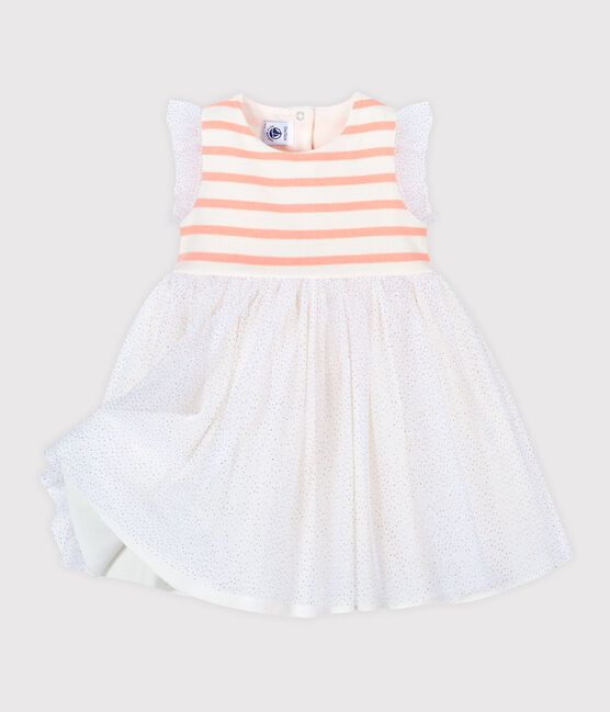 Robe bi-matières bébé fille blanc MARSHMALLOW/rose PATIENCE