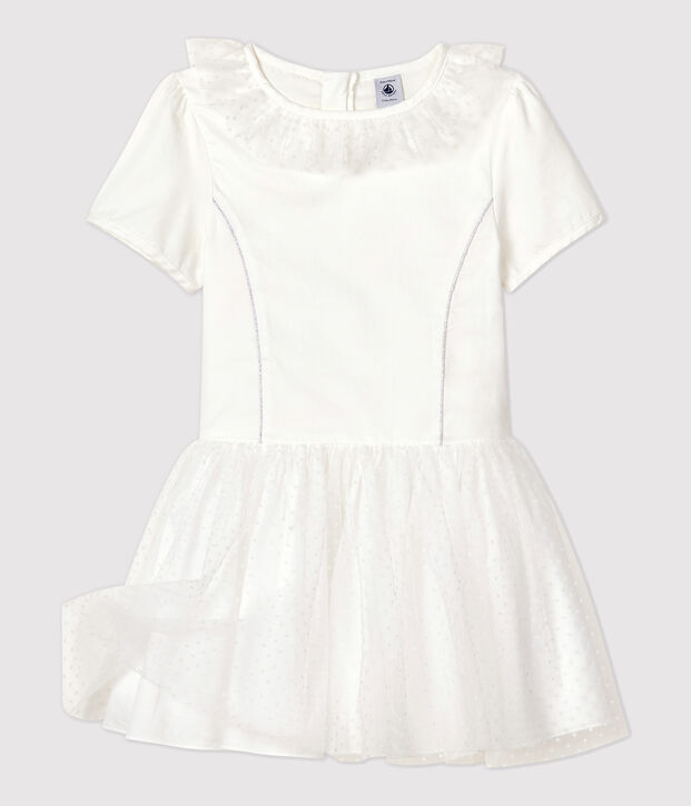 Robe c&eacute;r&eacute;monie en satin et tulle enfant fille blanc