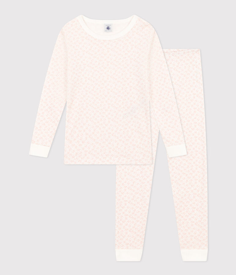 Pyjama ajust&eacute; en coton imprim&eacute; fleur enfant MARSHMALLOW/ PANTY
