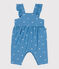 Salopette bébé en coton jambes longues, brodée de fleurs bleu ALASKA/blanc MARSHMALLOW