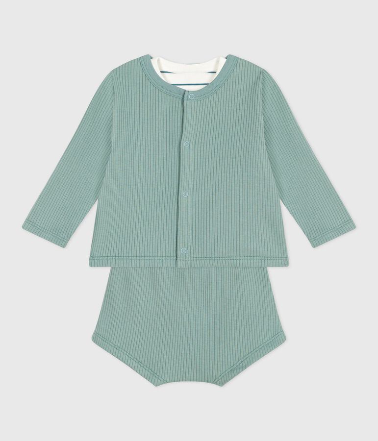 Ensemble naissance trois pi&egrave;ces en coton et t-shirt ray&eacute; citron PAUL/ MULTICO