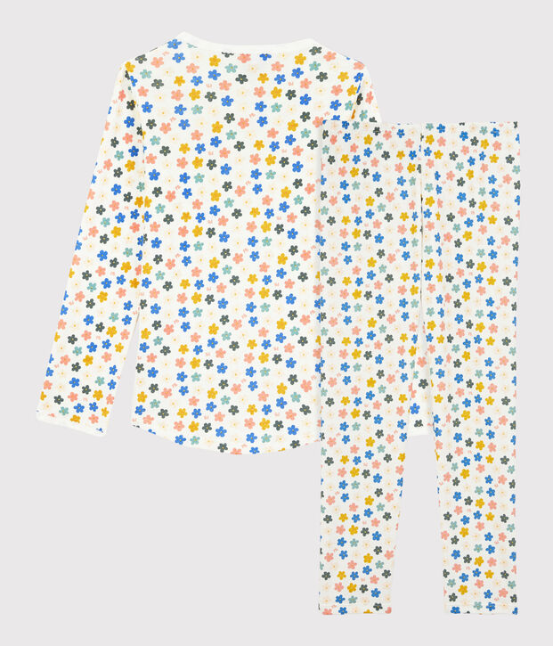Pyjama fleurs phosphorescentes petite fille en coton blanc/multicouleur