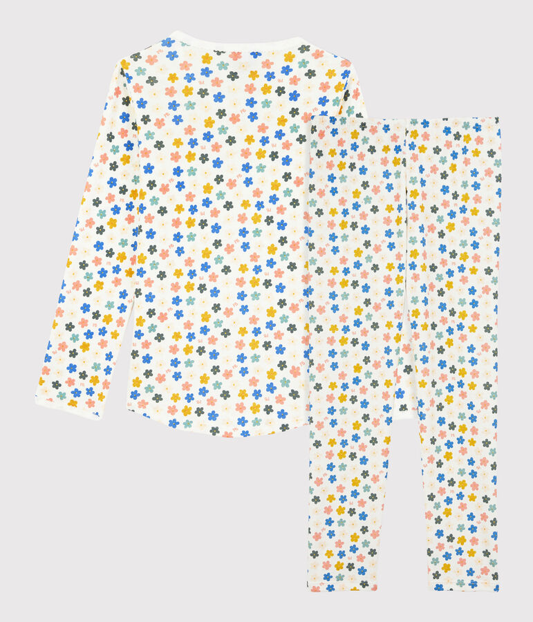 Pyjama fleurs phosphorescentes petite fille en coton blanc MARSHMALLOW/blanc MULTICO