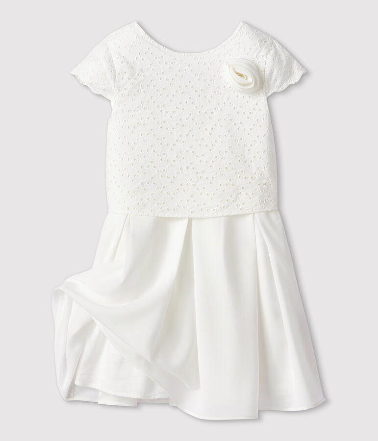 Robe c&eacute;r&eacute;monie en broderie et cr&ecirc;pe enfant fille blanc