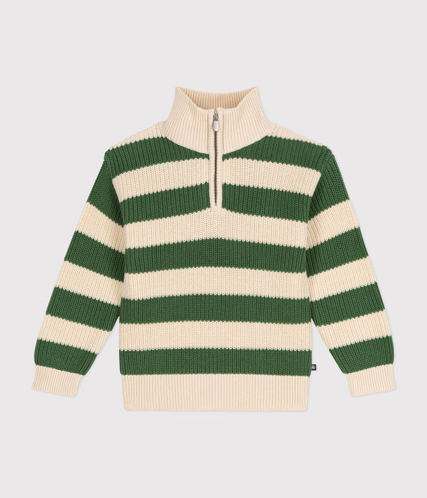 Pull col camionneur en coton enfant gar&ccedil;on vert/&eacute;cru