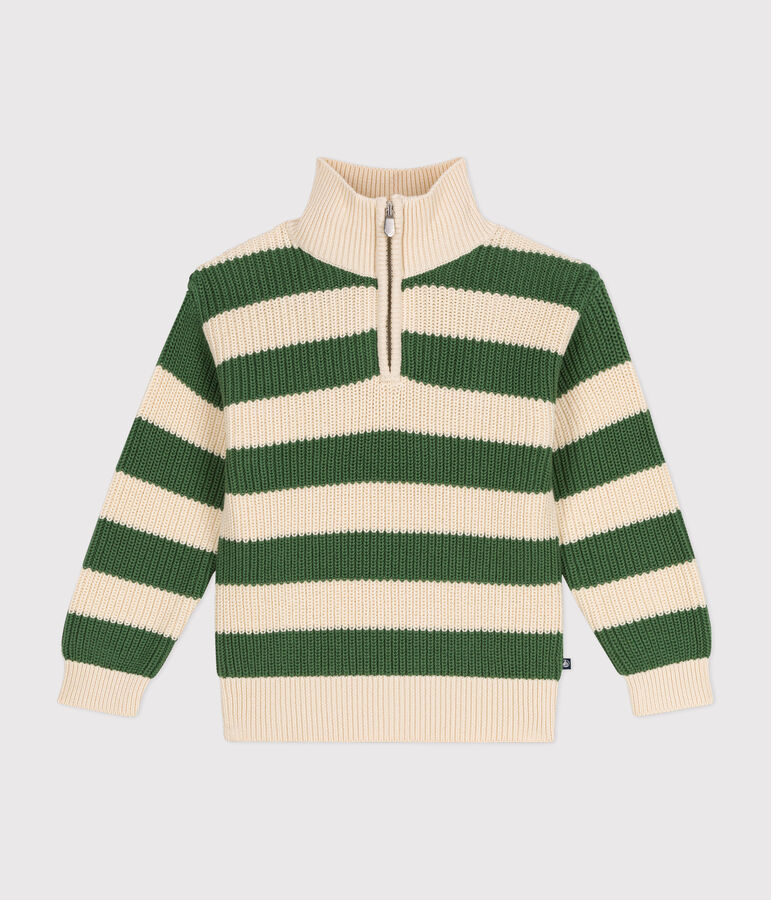 Pull col camionneur en coton enfant gar&ccedil;on vert PALMERAIE/ AVALANCHE