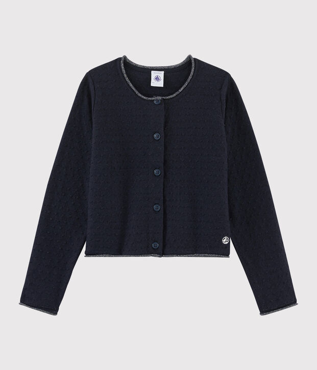 Cardigan en laine et coton enfant fille bleu marine