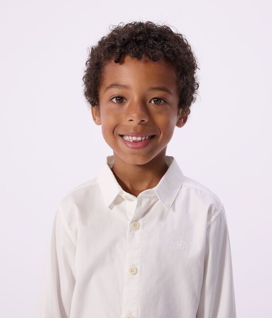 Chemise enfant en coton manches longues unie blanc ECUME