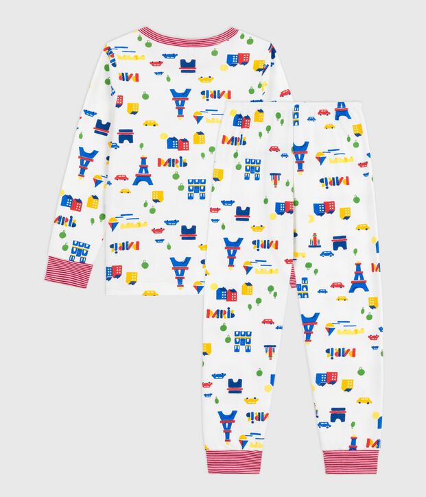 Pyjama enfant en molleton imprim&eacute; Paris blanc/multicouleur