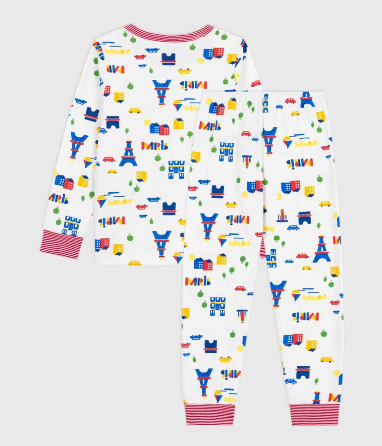 Pyjama enfant en molleton imprim&eacute; Paris blanc MARSHMALLOW/blanc MULTICO
