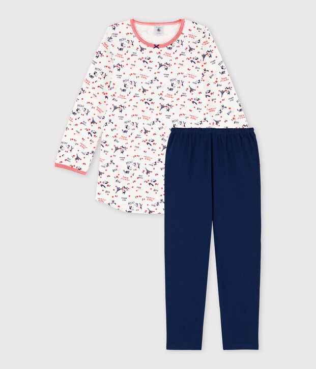 Chemise de nuit avec legging petite fille en coton biologique blanc/multicouleur