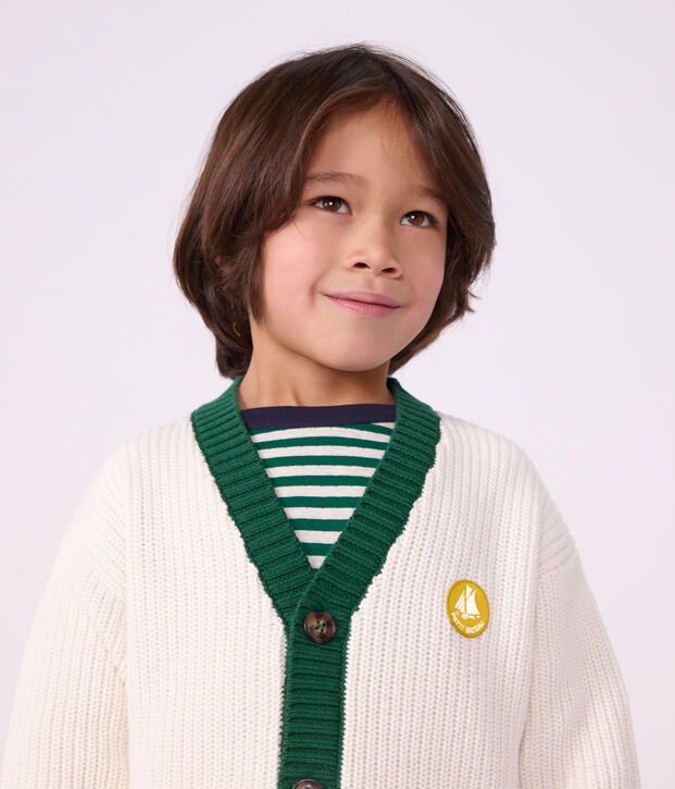 Cardigan enfant en coton uni blanc/multicouleur
