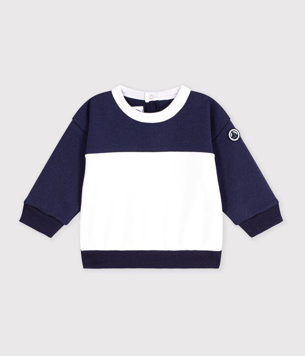 Sweatshirt b&eacute;b&eacute; en coton colorblock bleu/&eacute;cru