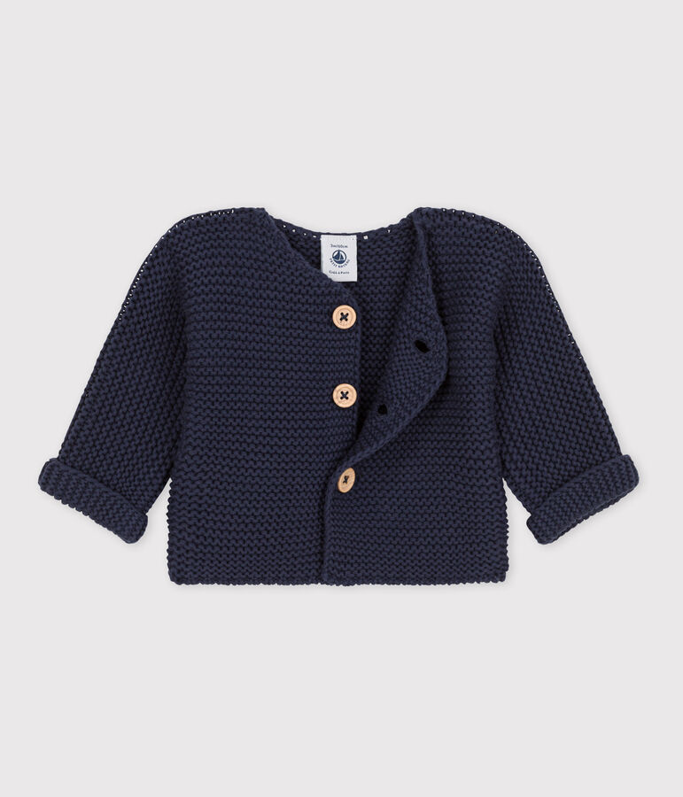 Cardigan b&eacute;b&eacute; tricot point mousse en coton bleu SMOKING
