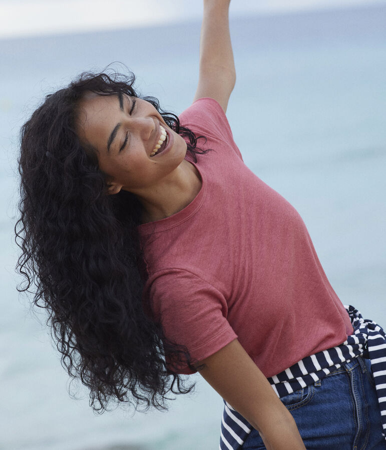 Tee-shirt LE DROIT col rond en coton Femme rose PAPI