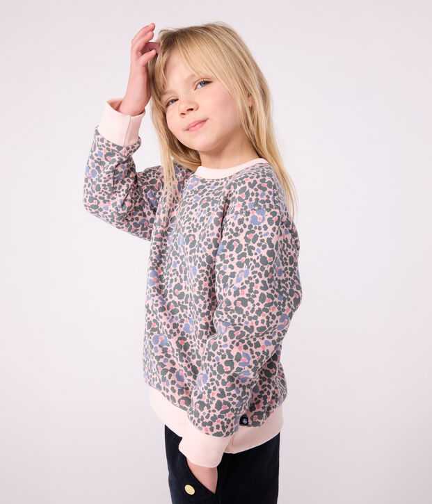 Sweatshirt enfant en coton imprim&eacute; rose/multicouleur