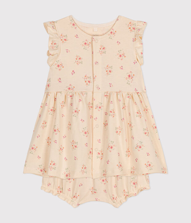 Robe et bloomer en jersey l&eacute;ger b&eacute;b&eacute; &eacute;cru/multicouleur