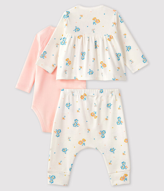 Ensemble 3 pièces bébé fille en côte blanc MARSHMALLOW/blanc MULTICO
