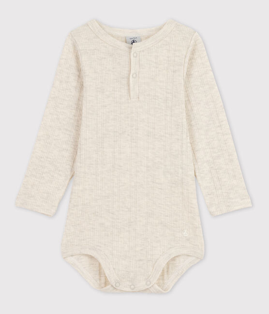 Body manches longues bébé col tunisien en coton beige MONTELIMAR CHINE