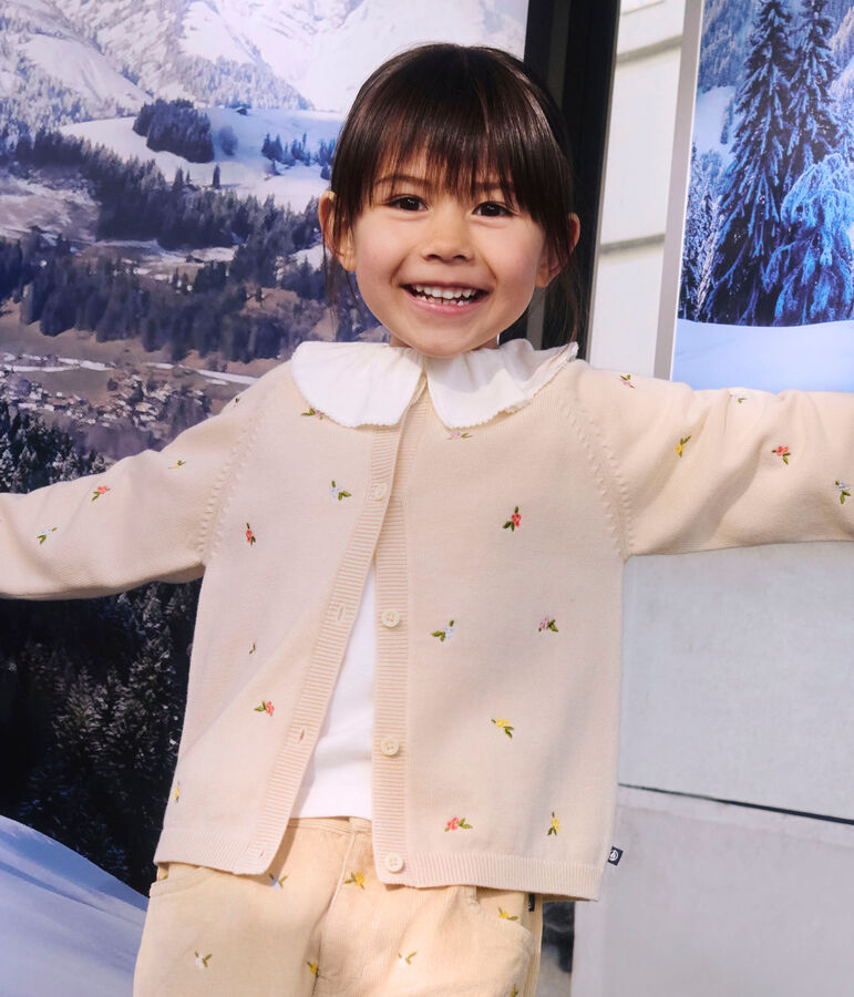 Cardigan enfant en laine et coton &agrave; motifs brod&eacute;s blanc AVALANCHE/ MULTICO